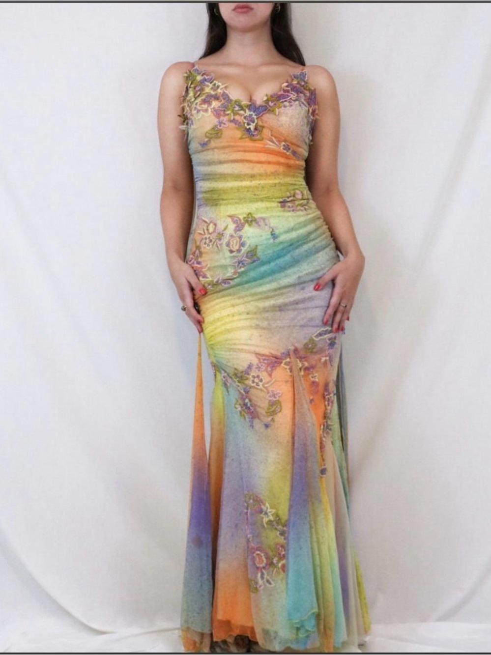 Vintage 100% Silk Dress Vintage Rainbow Dress Prom Vintage Beaded Dress - Picture 16 of 16